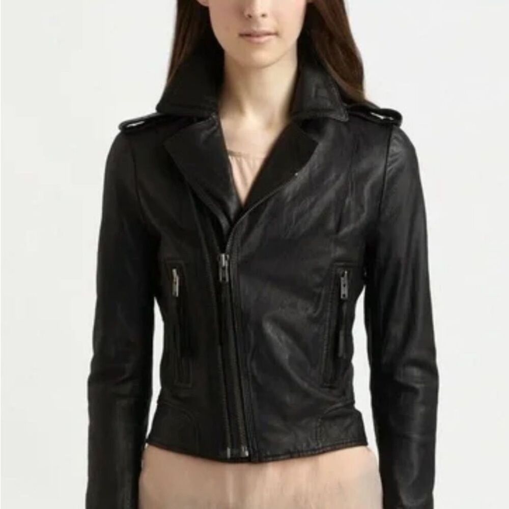 JOIE Ailey Black Lamb Leather Skin Moto Jacket Size Small - Picture 2 of 16